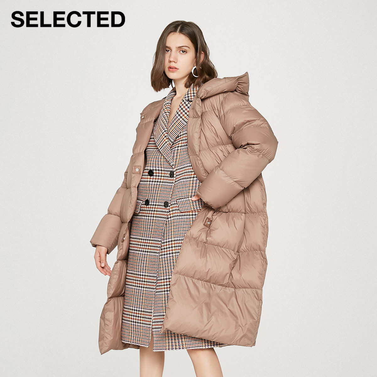 selected思莱德冬季新连帽简约宽松茧型羽绒服外套420412005羽绒服