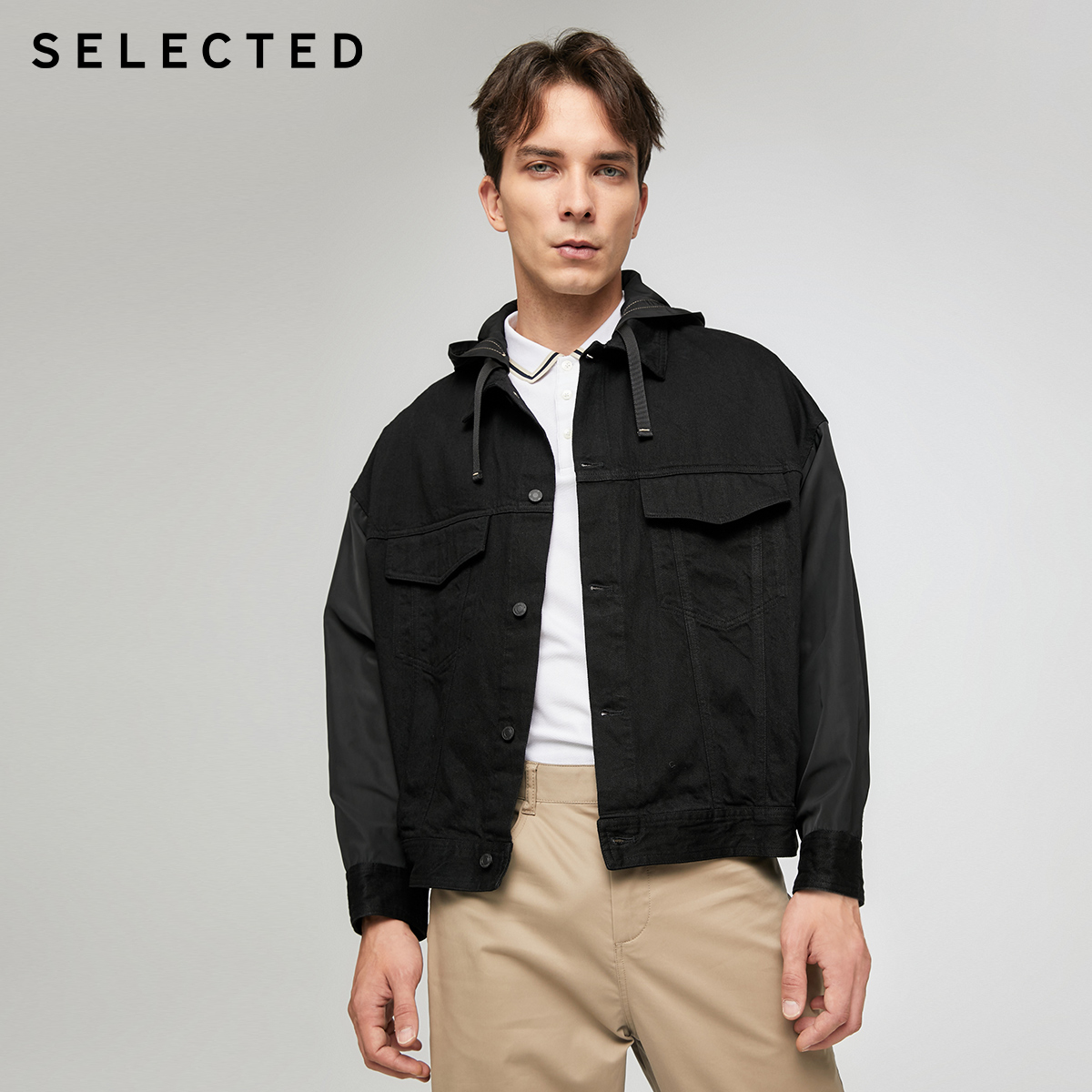 SELECTED思莱德新棉连帽潮流宽松休闲牛仔夹克外套男S|420321043