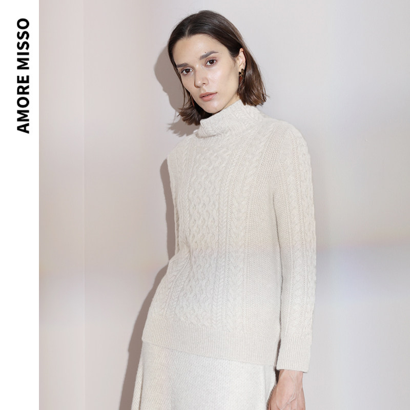 米梭羊绒衫 商场专柜正品高领绞花软糯加厚毛衣女上衣014314