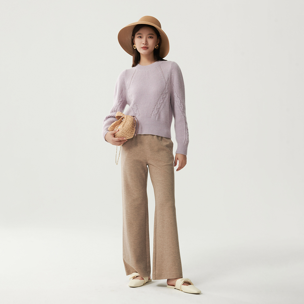 amoremisso米梭新款圆领绞花玉米短款羊绒衫加厚羊绒羊绒衫