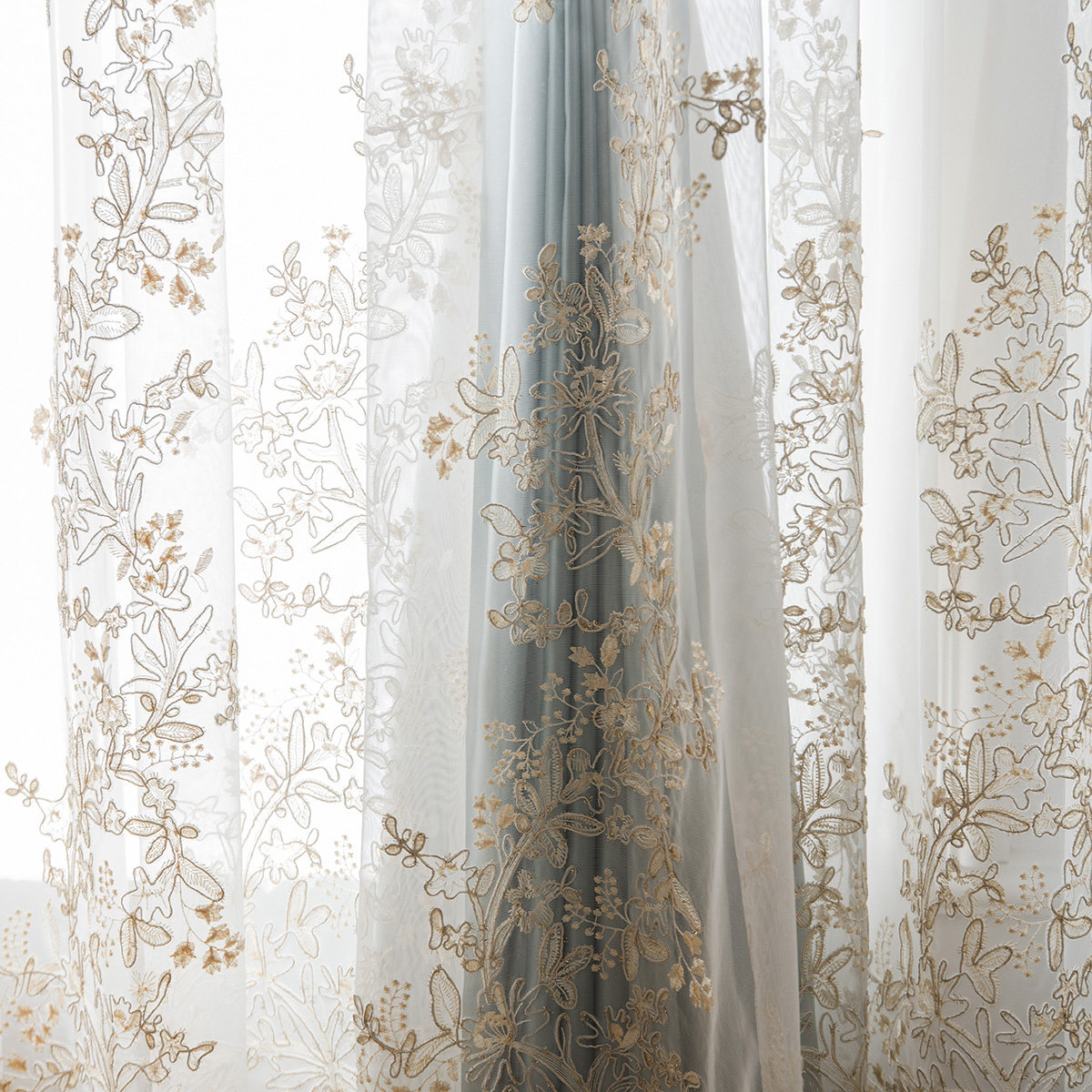 欧式高档轻奢法式刺绣纱帘客厅卧室定制窗帘