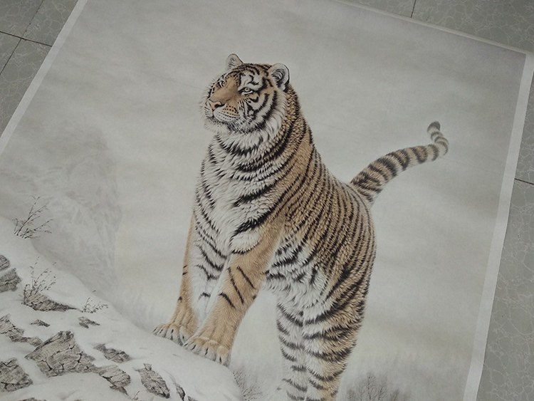 艺术微喷复制画唐国画老虎工笔画临摹画稿水墨画国画