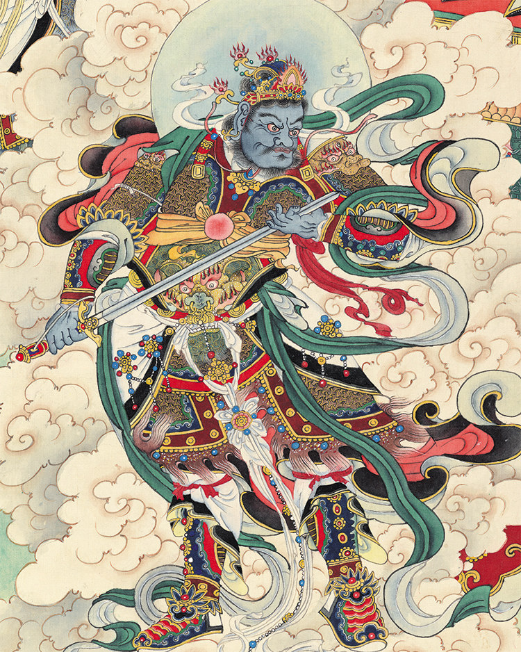 夏荆山166国画工笔人物画绢布画佛画复制释迦牟尼四大天王国画