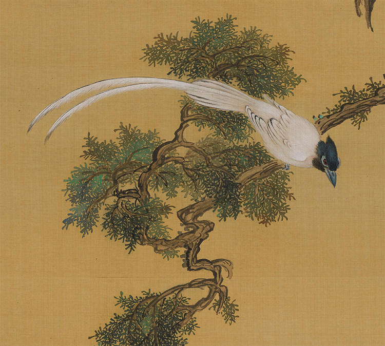 清余省牡丹双绶国画花鸟工笔画仿古古画绢布复制国画