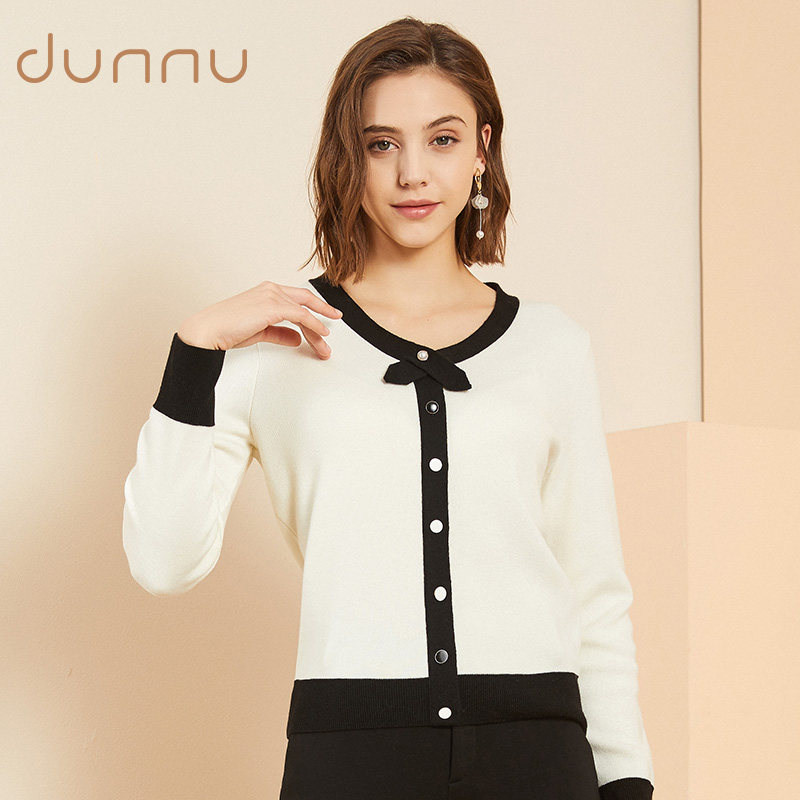 敦奴女装针织衫dunnu2020春季新款拼接袖常规修身打底毛衣