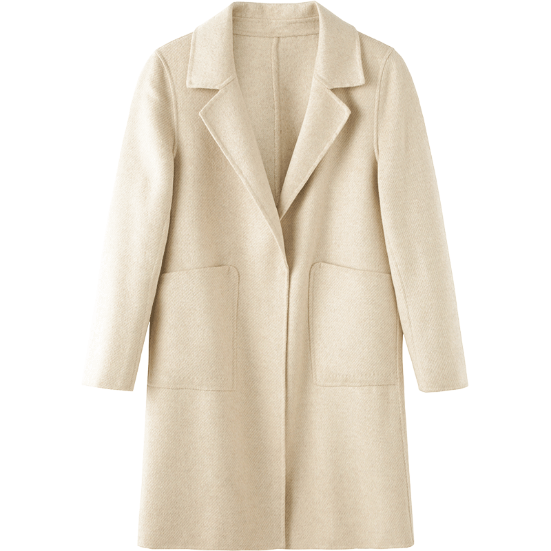 敦奴羊毛大衣dunnu冬季新款西装领纯色时尚中长毛呢外套