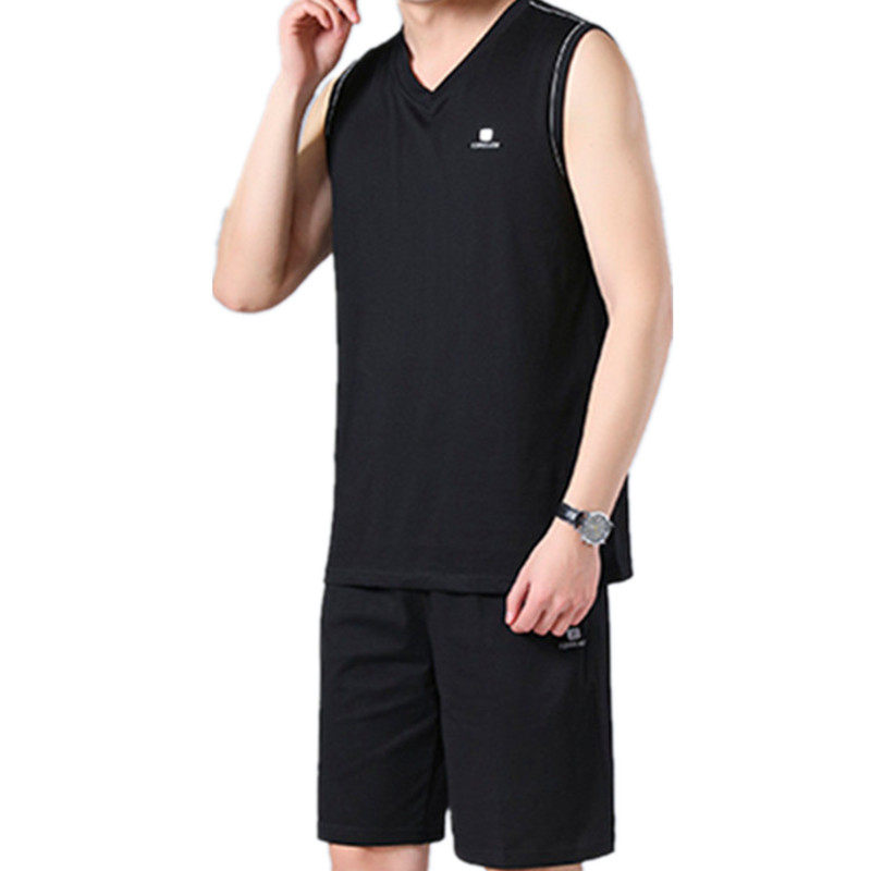 背心裤衩大马加大无袖爸爸件套两件运动短裤背心