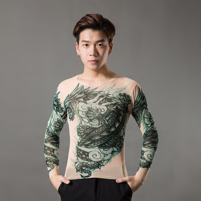 纹身衣服男夏社会紧身印花背心 情侣3d刺青关公t恤女无袖花臂龙