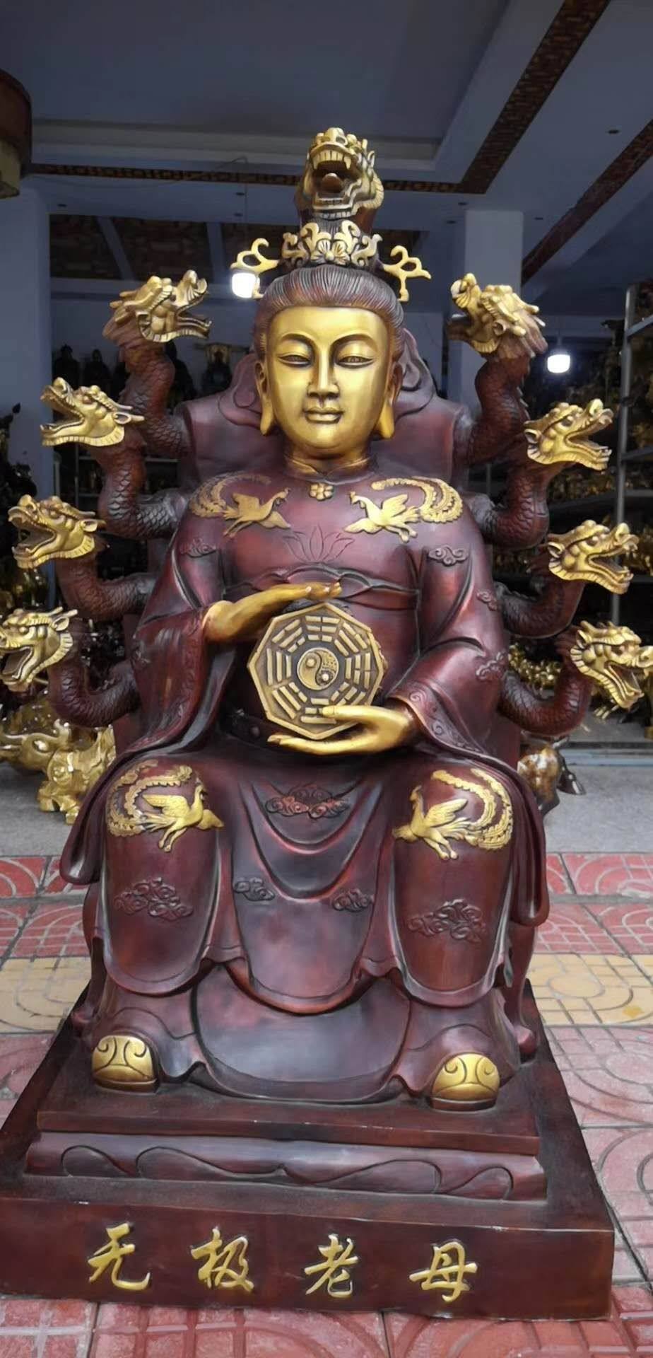 老母纯铜铜像摆件无极神像坐像道教铜器工艺品摆件