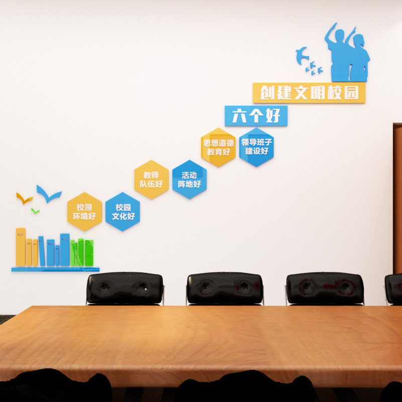 校园文化装饰墙贴小学初中楼梯走廊墙面六个标语墙贴