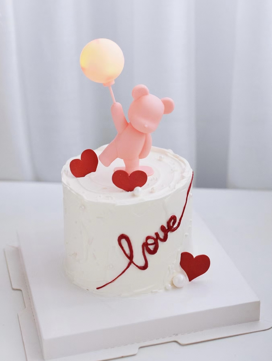 情人节蛋糕装饰网红告白气球小熊玩偶摆件爱心熊女神甜品生日插件