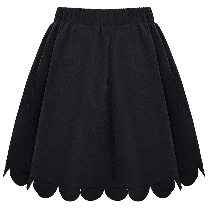 糖力夏季新款简约黑色半圆波浪边伞半身裙女半身裙