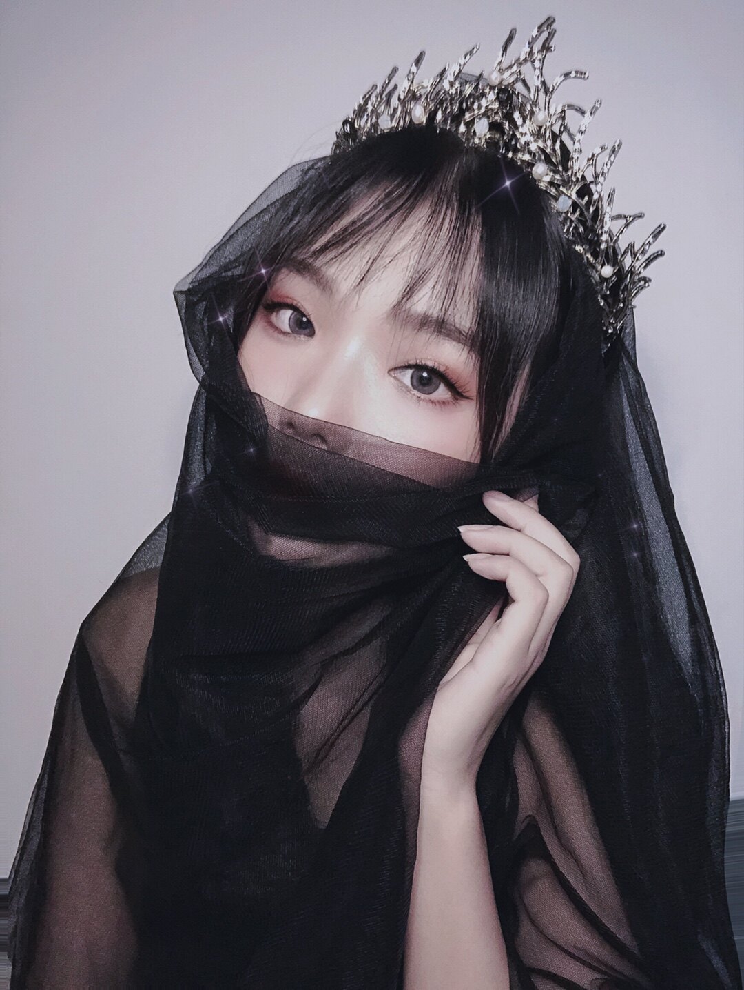 简约写真拖尾头新款新娘黑色韩新娘暗黑复古短款头纱