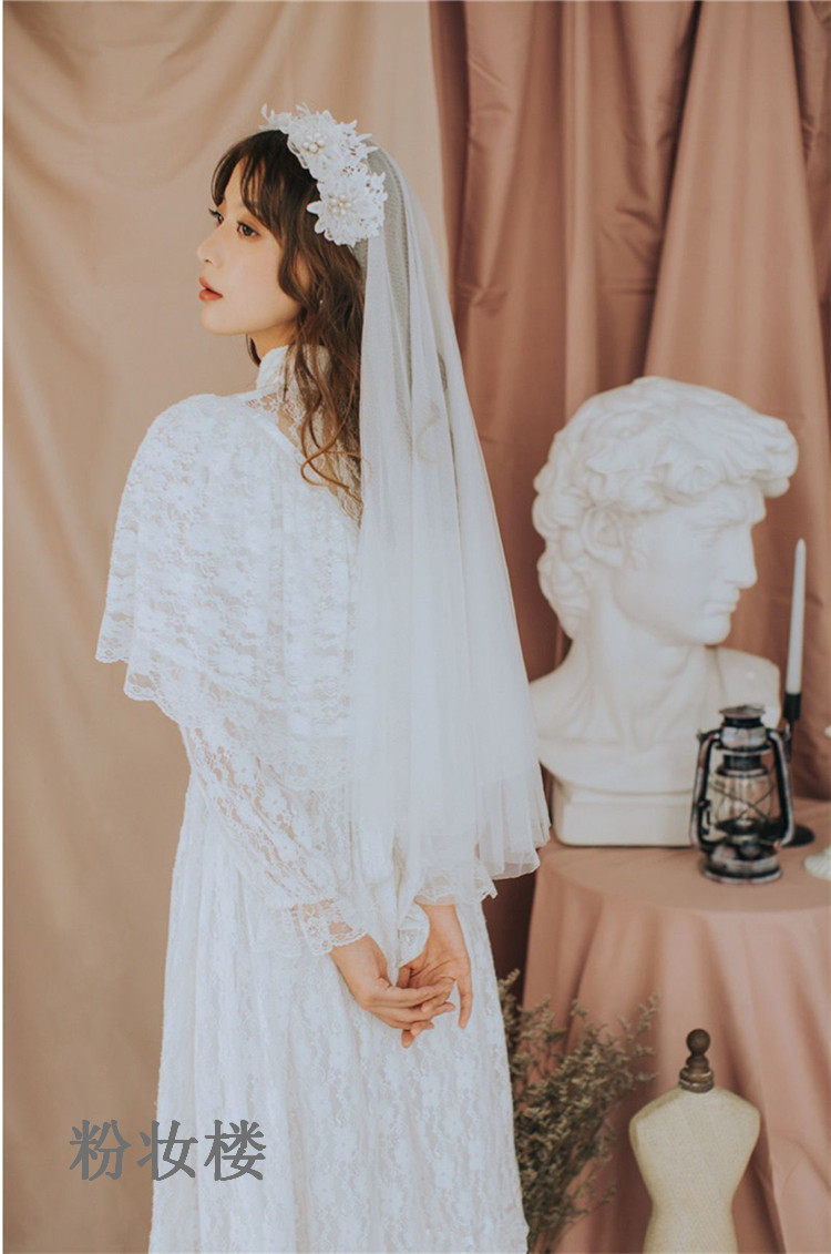 民国国风复古法式头纱旅拍百搭简约蕾丝蕾丝花头纱