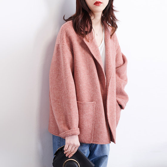 Pink Plaid Woolen Jacket A Short Section Of Double-sided Aerbaka Do Little Double-sided Cashmere Coat Jacket Women Pink Plaid Woolen Jacket A Short Section Of Double-sided Aerbaka Do Little Double-sided Cashmere Coat Jacket Women
