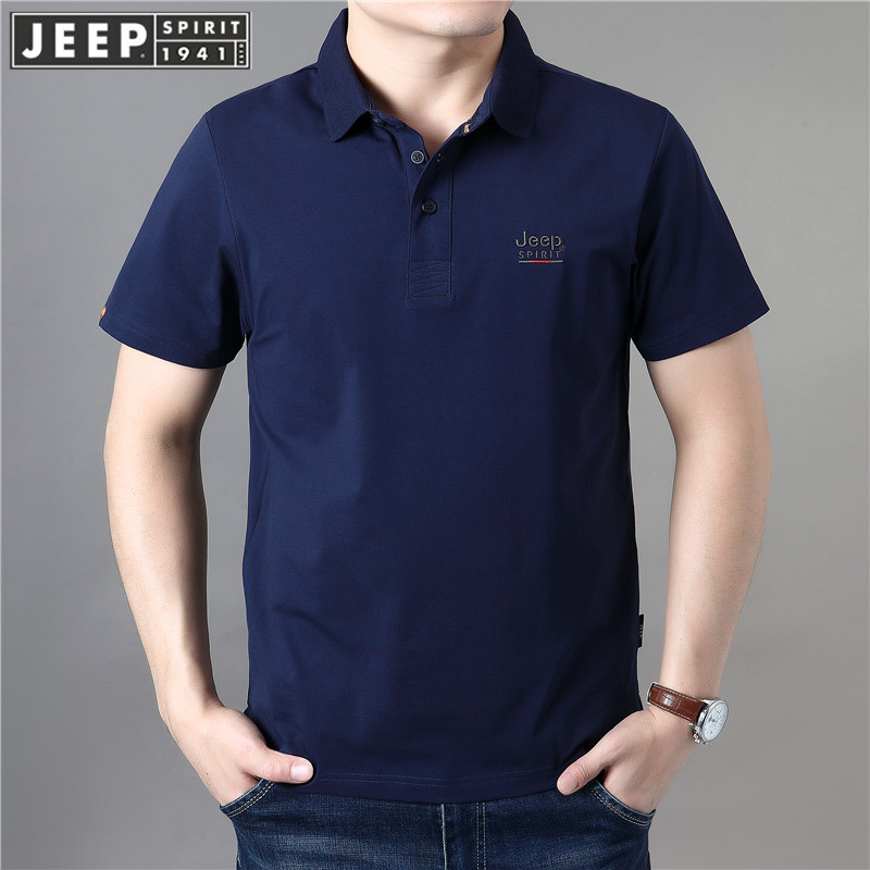 JEEPt恤男纯棉宽松胖子短袖翻领Polo衫肥佬半袖上衣吉普大码男装