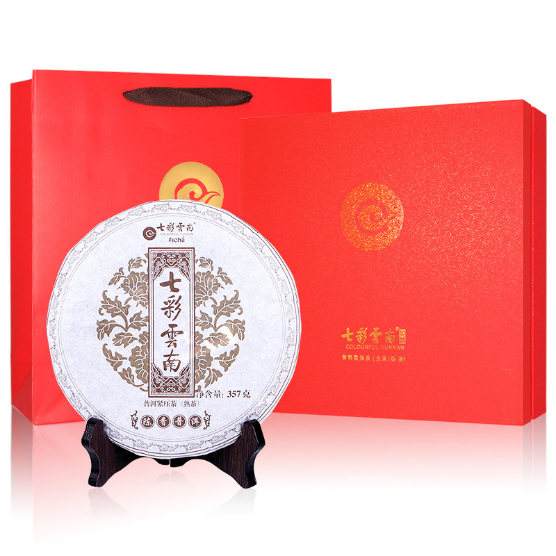 七彩云南庆沣祥普洱熟茶陈香普洱七子饼茶过节送礼品礼盒装357g
