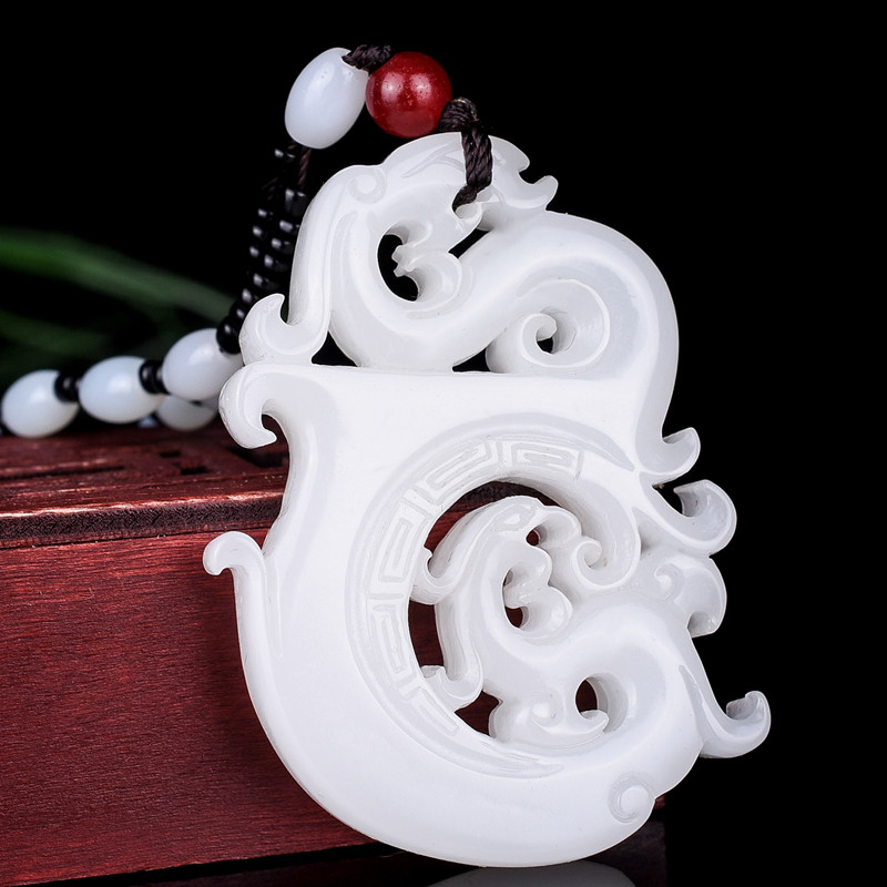 仿古龙凤和田吊坠情侣羊脂白玉挂件玉腰项链颈饰