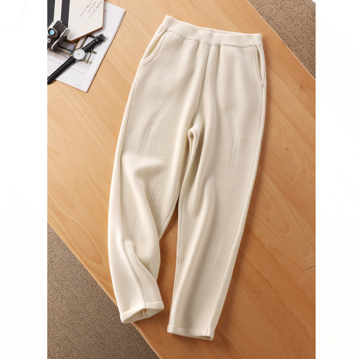 秋冬羊绒奶奶裤女加厚保暖羊毛裤宽松休闲针织裤外穿哈伦九分裤