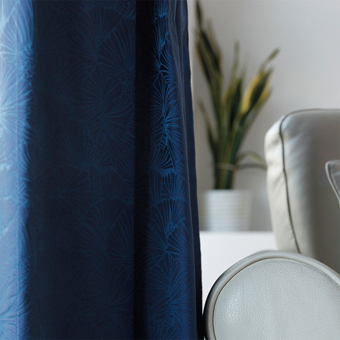 窗帘藏蓝高窗别墅书房客厅优雅简约风格蓝色定制窗帘