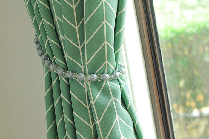 松石绿色抽象几何图案窗帘棉麻印花北欧简约定制窗帘