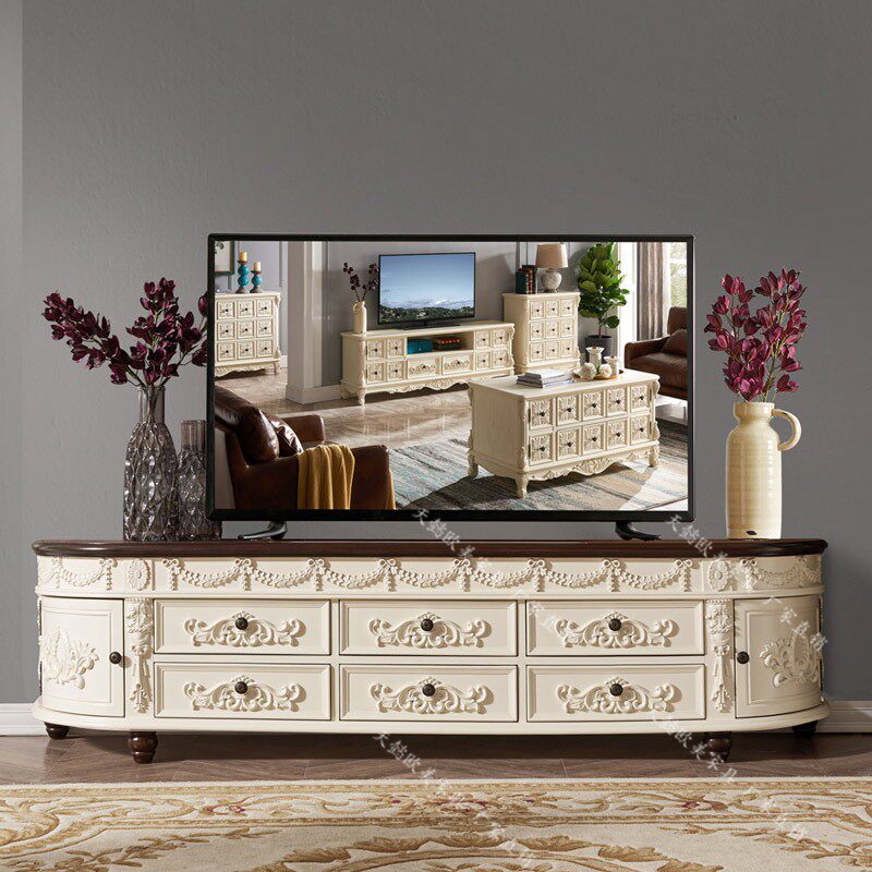 新品客厅2米欧式半圆电视柜茶几组合美式复古中式落地端景视听柜