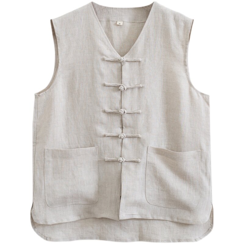 夏季马褂老头盘扣中式国风中国背心亚麻马甲背心