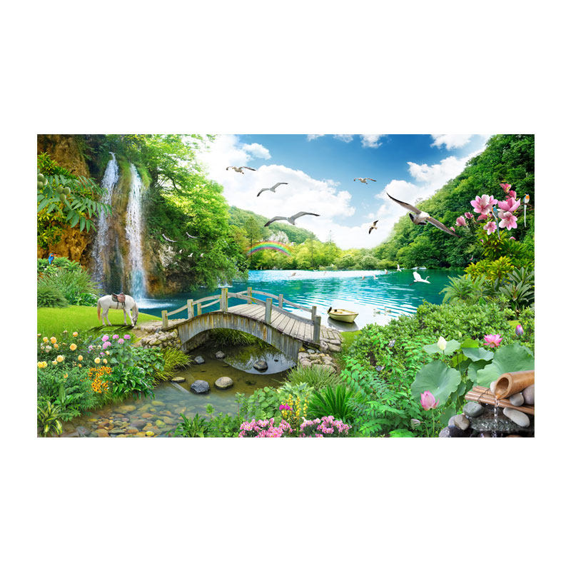 风景贴画墙纸自粘大自然定制电视背景墙壁纸立体软装墙贴