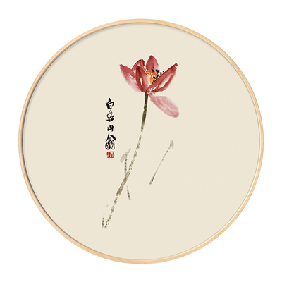 新中式圆形装饰画荷花禅意水墨画客厅玄关现代简约餐厅挂画中国风_双