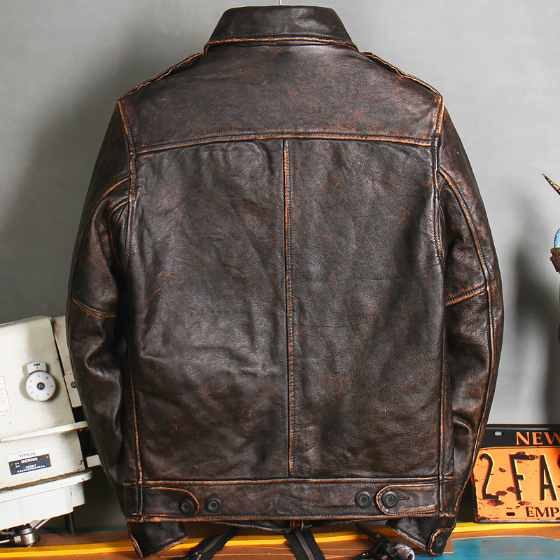 皮衣复古做旧真皮重磅机车服头层牛皮骷髅头皮皮衣