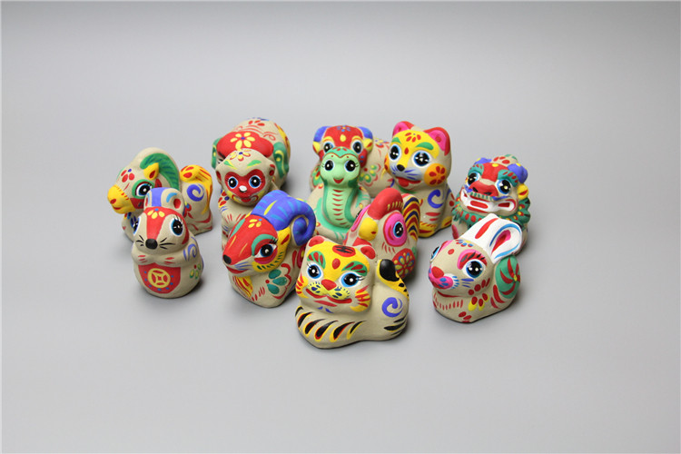 包邮北京特色工艺品手工十二生肖彩色泥人手绘泥塑泥人