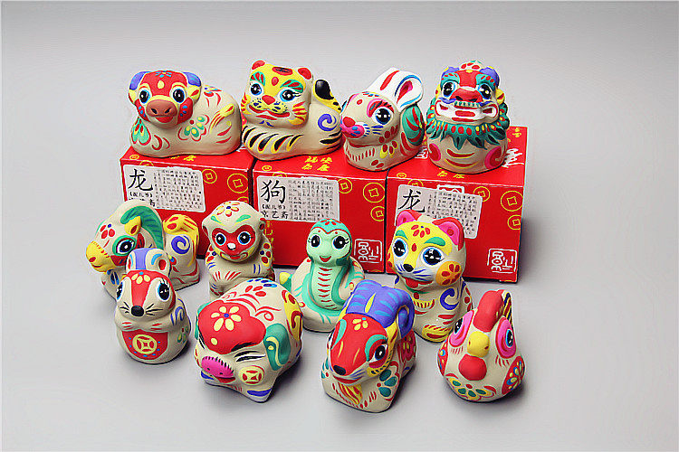 包邮北京特色工艺品手工十二生肖彩色泥人手绘泥塑泥人