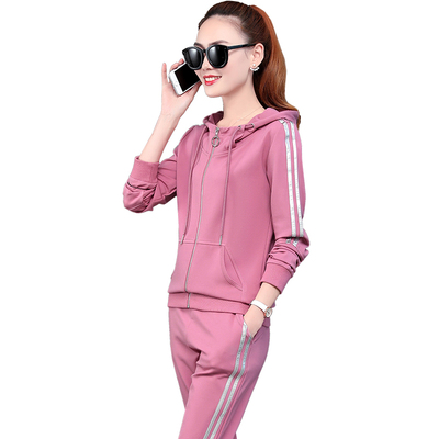 运动套装女春秋两件套休闲女装纯棉夏卫衣运动装女运动服套装361
