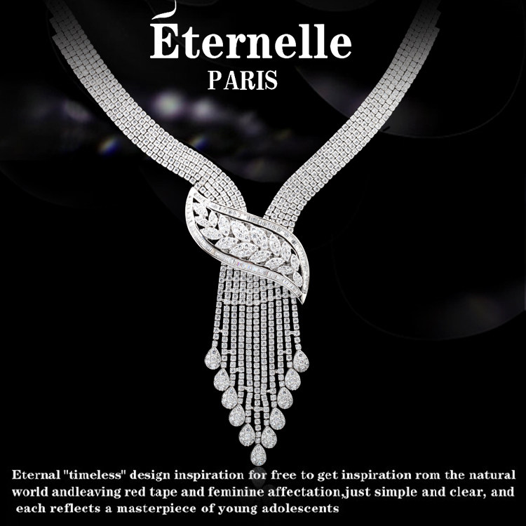 法国永恒eternelle欧美风纯银镶钻项链 宴会项链耳环新娘结婚首饰