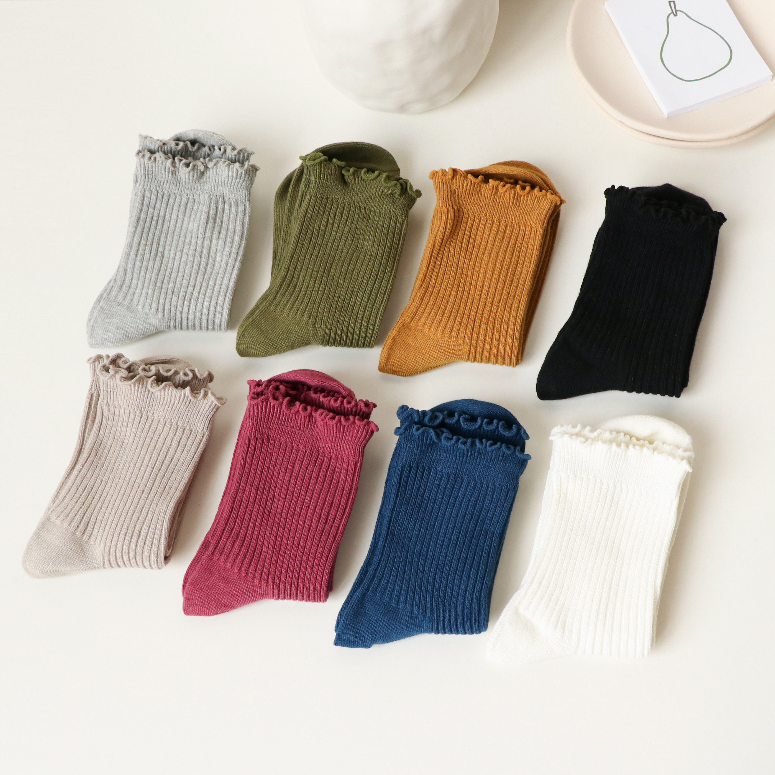 基础9色木耳耳边纯色袜子袜子女女中筒袜中筒袜