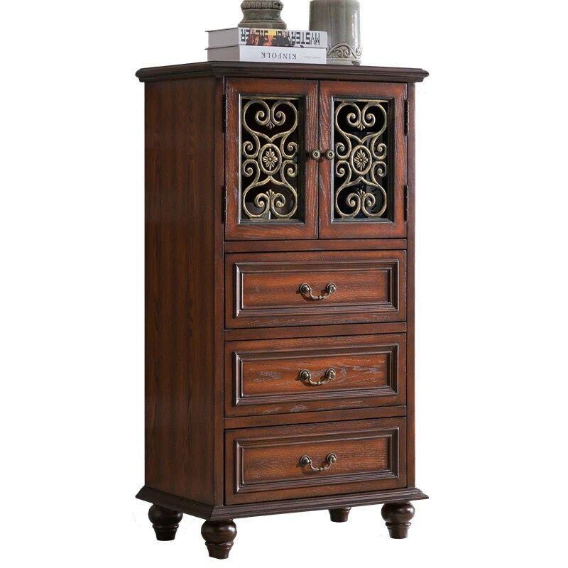 柜子欧式抽屉酒柜边柜做旧复古玄关带门实木斗柜