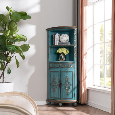 美式乡村实木墙角三角形直角客厅复古做旧手绘卧室角柜 原价2960元