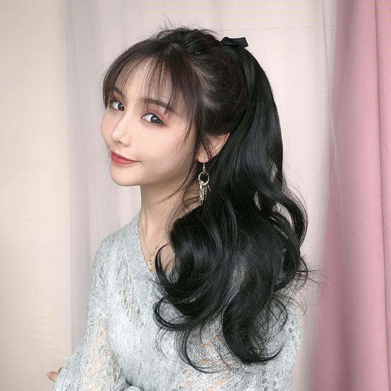假发马尾真发长卷发隐形绑式蓬松玉大波浪卷马尾假发绑式卷马尾