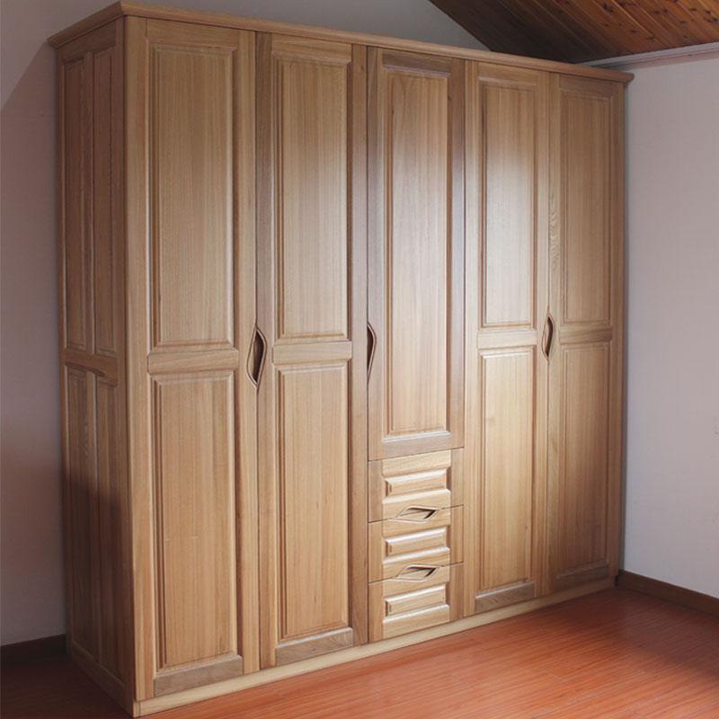 海全实木大衣衣柜榆木简约现代储物柜定制开门衣柜