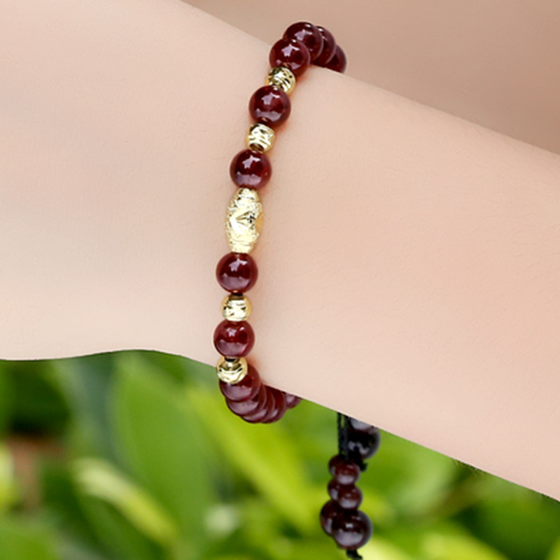 石榴石镀纯金转运珠手链本命年水晶女款手链 送女友礼物 时尚百搭