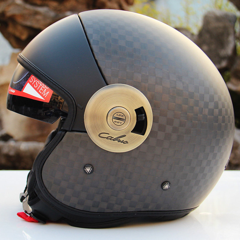 头盔ls2碳纤维摩托车半盔镜片复古四分之三夏季机车摩托车头盔