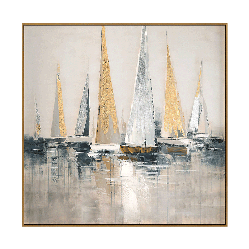 手绘帆船油画简约美式轻奢客厅餐厅抽象立体入户玄关走廊高级挂画