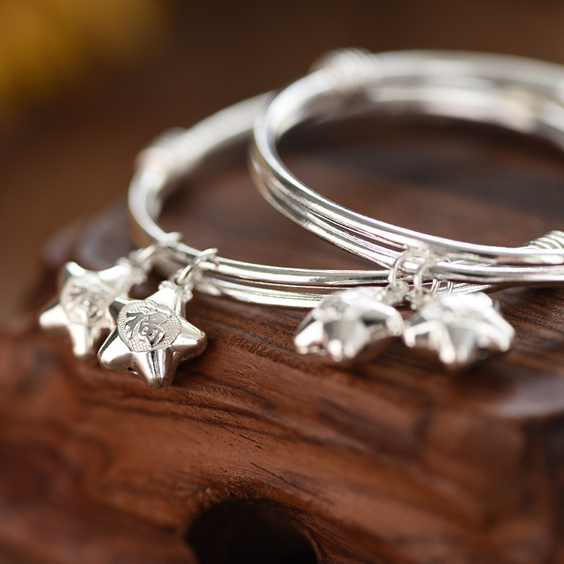 脚镯复古古风雕花儿童宝宝足银纯银婴儿铃铛脚链