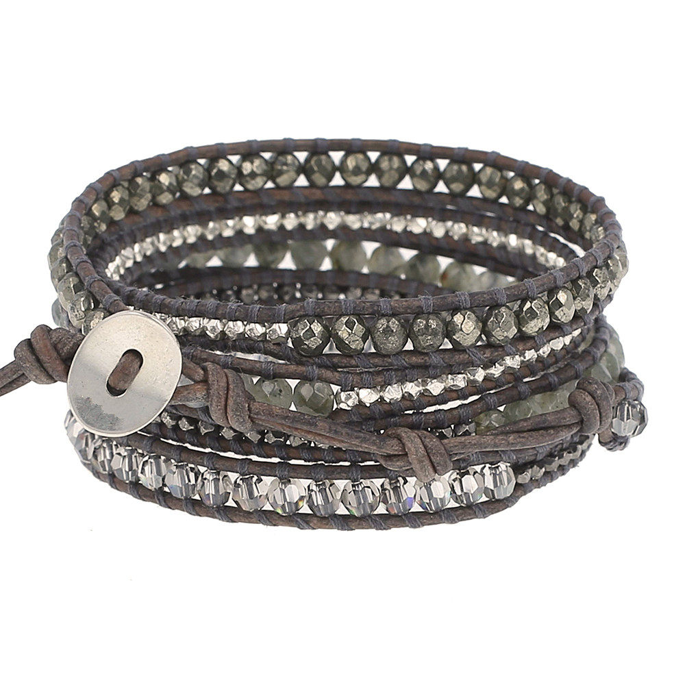 jtjacktu秋冬黄铁矿经典银珠手工五圈手链欧美手链