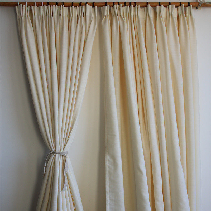 外贸奶油色竹节麻窗帘成品遮光日式挂钩款北欧麻布新款客厅高级感