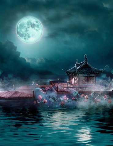 背景影楼嫦娥月亮月宫写真布月宫新款复古古装背景布类