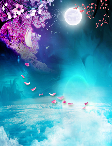 背景影楼嫦娥月亮月宫写真布月宫新款复古古装背景布类