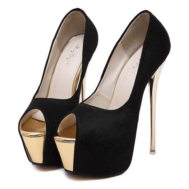 陶斯jenny实拍新款绒面天高16cm超高高跟金属单鞋