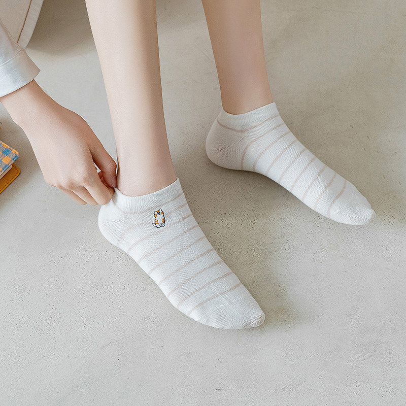 少女学院鞋袜凉鞋心薄款短袜卡通条纹日系可爱短袜