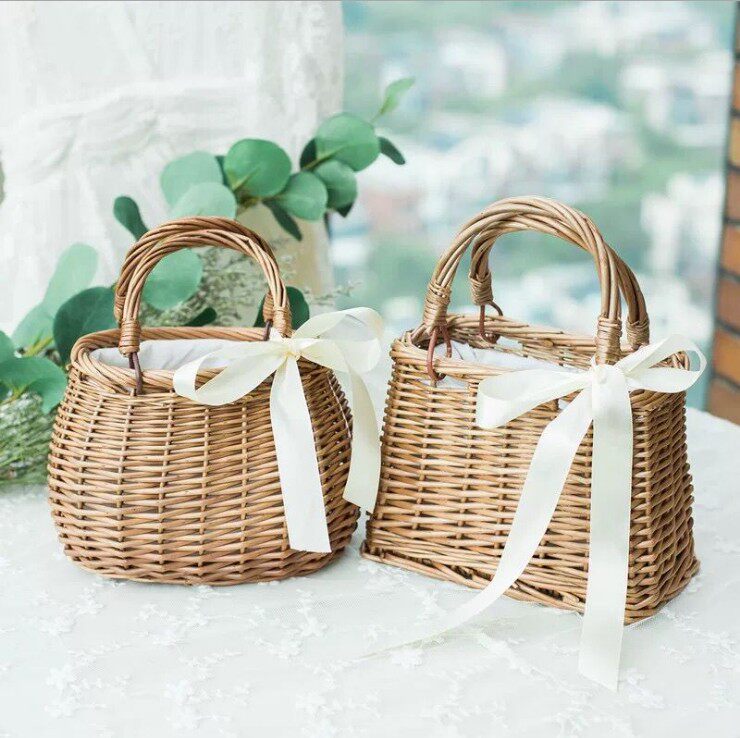 藤编花篮手提包手工编织篮子布内衬柳编新款女包花篮